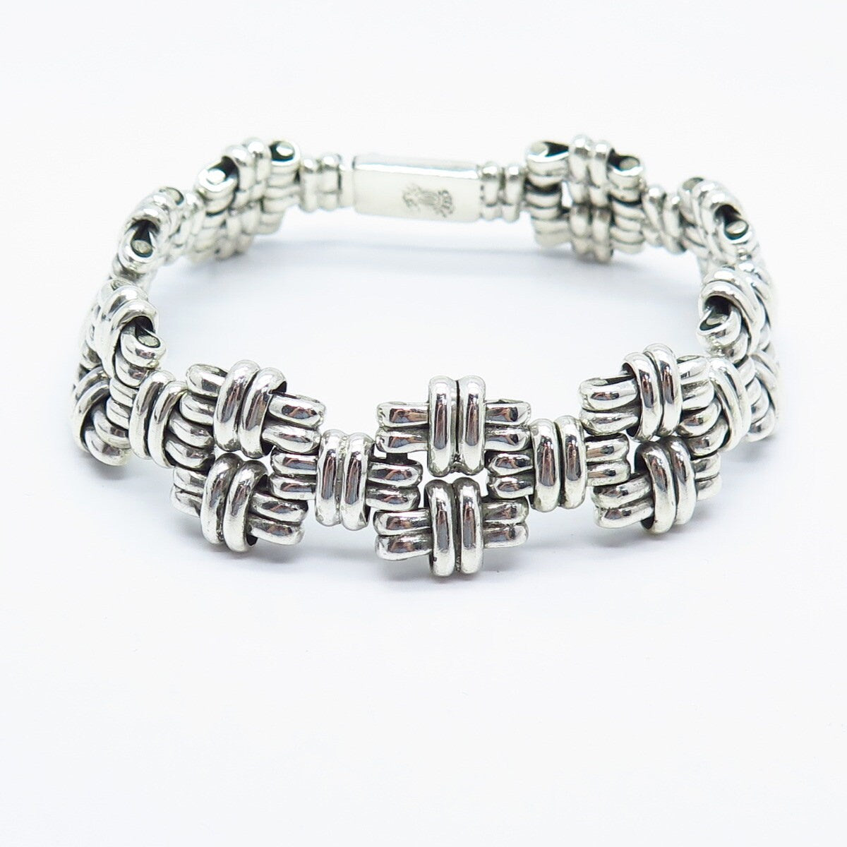 925 Sterling Silver Vintage Ribbed Panel Link Bracelet 7.5"