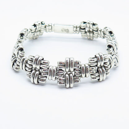 925 Sterling Silver Vintage Ribbed Panel Link Bracelet 7.5"