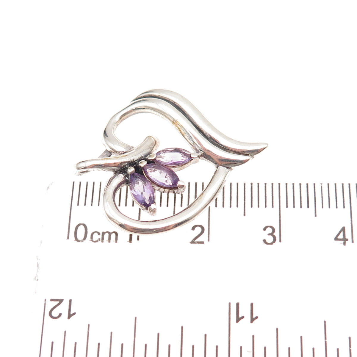 925 Sterling Silver Vintage Real Marquise-Cut Amethyst Heart Charm Pendant