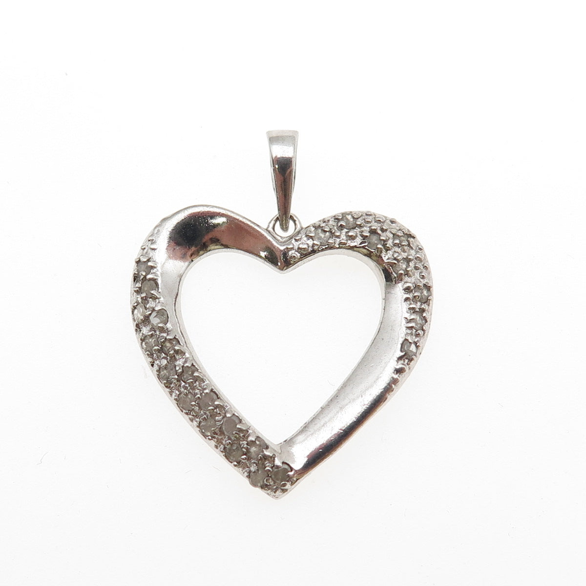 CHARLES WINSTON 925 Sterling Silver Real Round-Cut Diamond Heart Charm Pendant