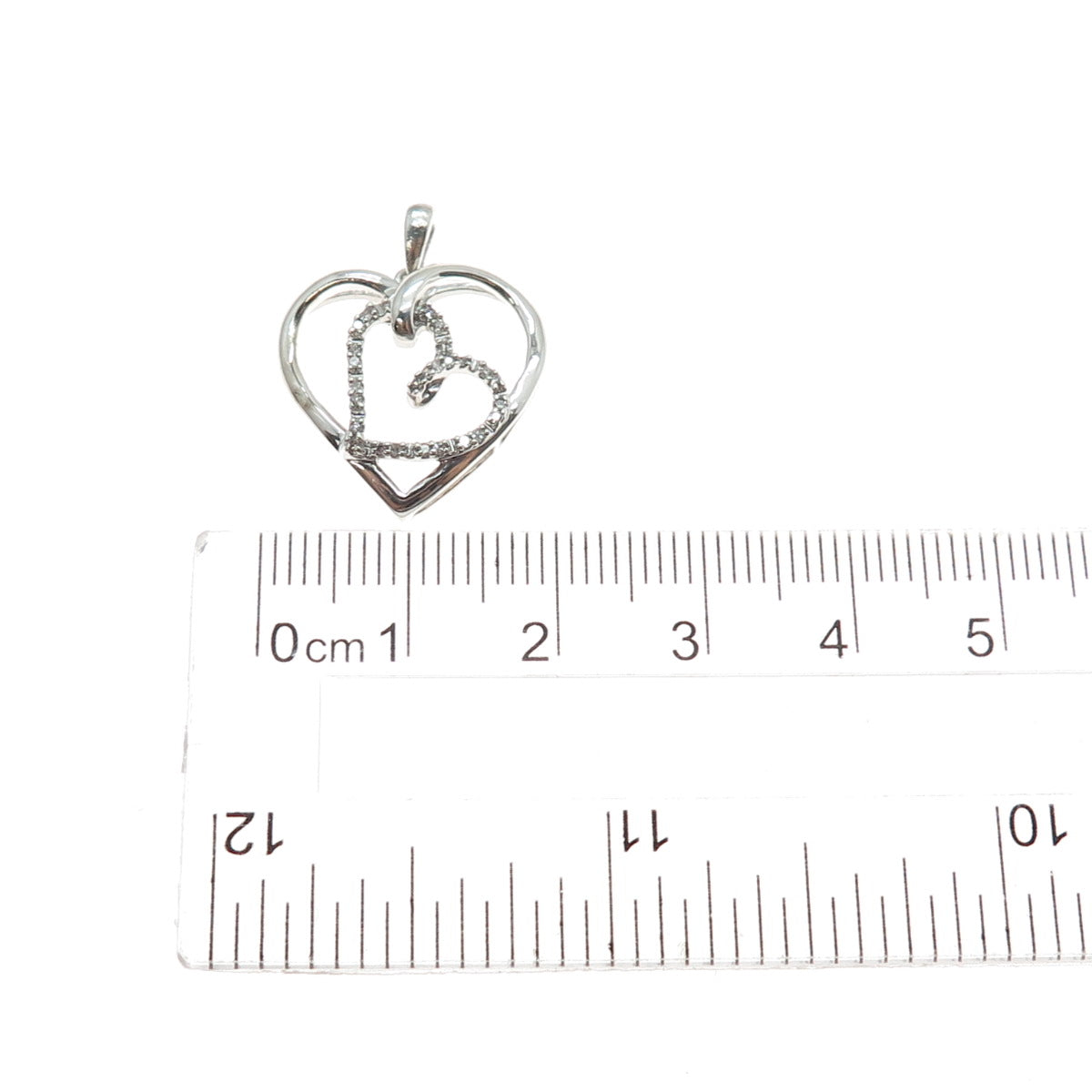 925 Sterling Silver Real Round-Cut Diamond Couple Heart Mini Charm Pendant