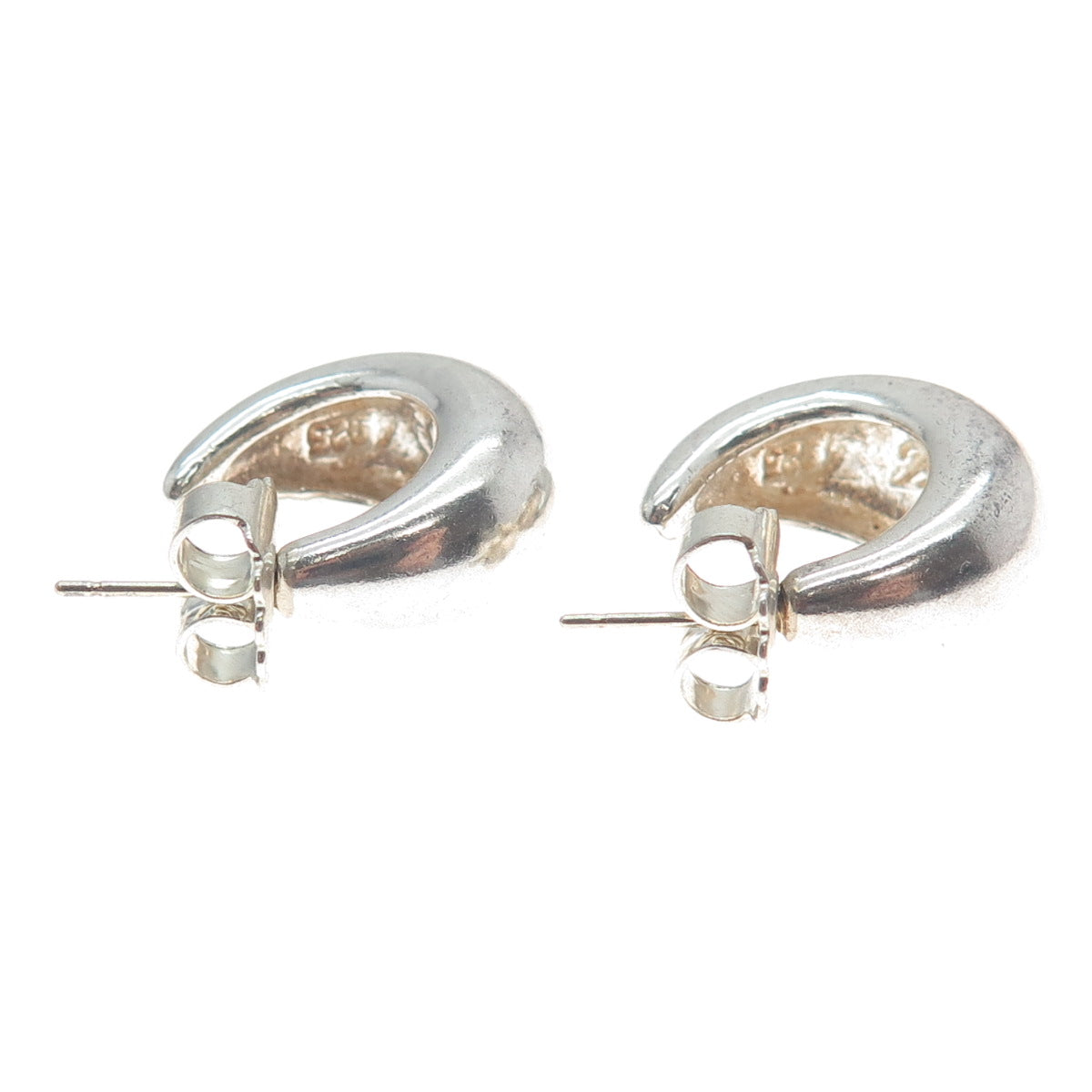 RALPH LAUREN 925 Sterling Silver Vintage Modernist Oxidized Hoop Earrings