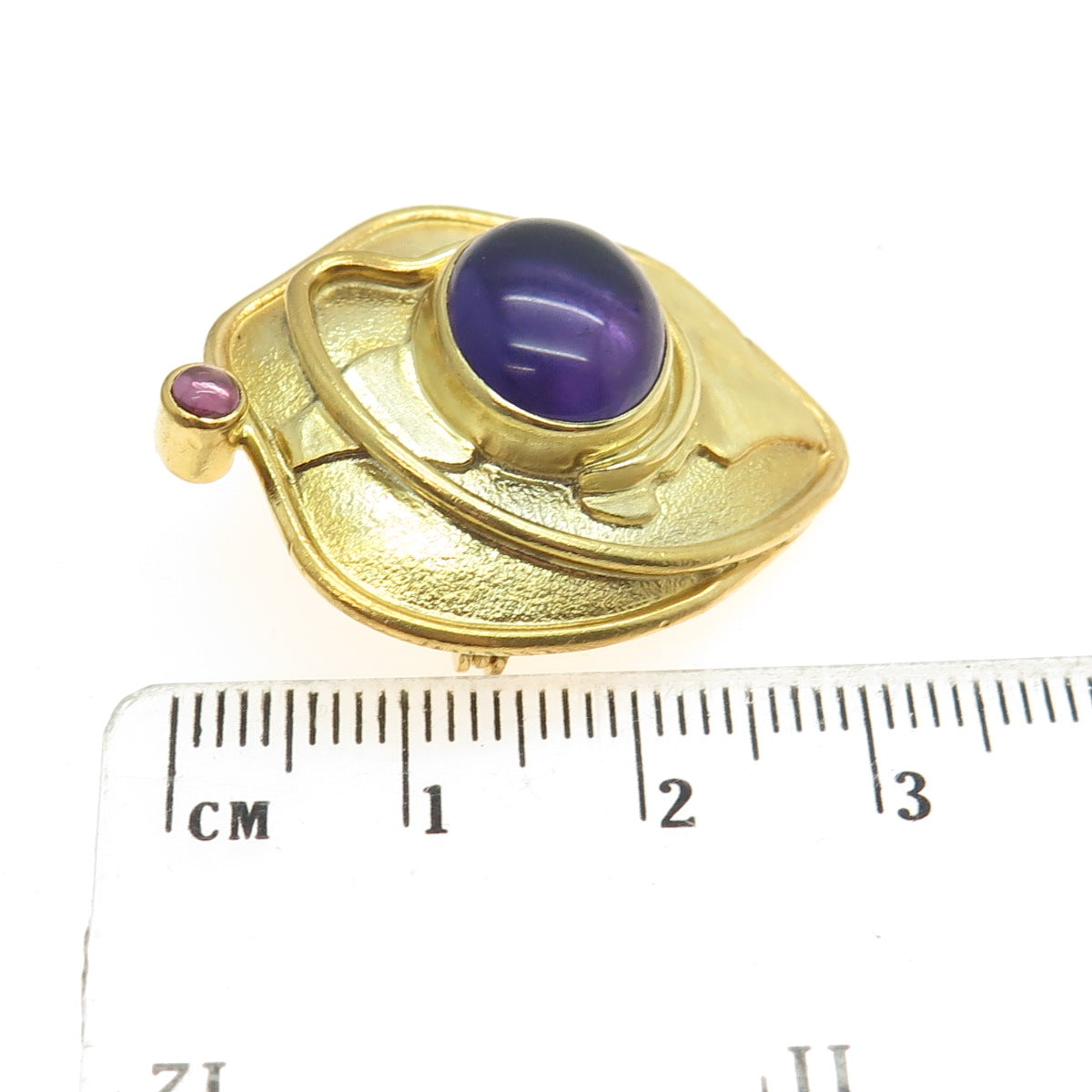 ELIZABETH PRIOR 925 Sterling Gold Plated Vintage Amethyst Modernist Pin Pendant