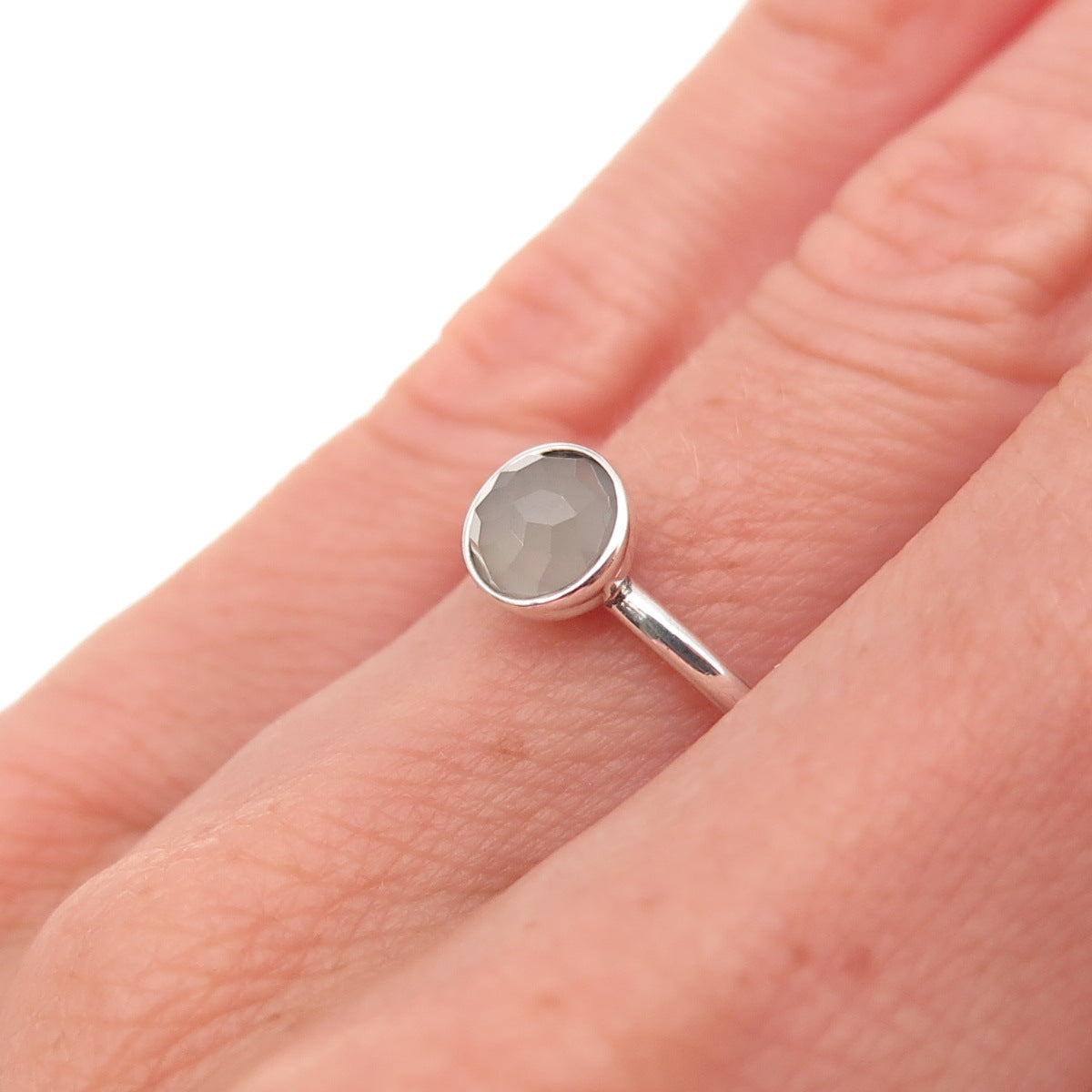 Pandora 925 Sterling Silver Real Gray Moonstone June Birthday Blooms Ring Size 6