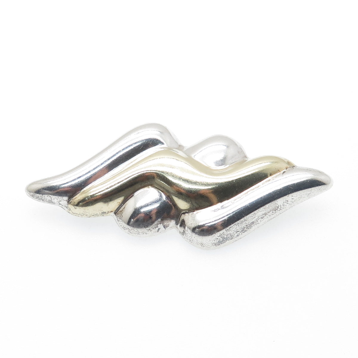 925 Sterling Silver 2-Tone Vintage Modernist Wavy Pin Brooch