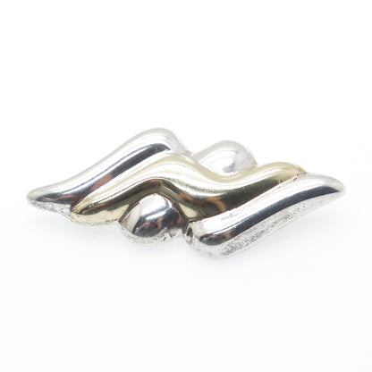 925 Sterling Silver 2-Tone Vintage Modernist Wavy Pin Brooch