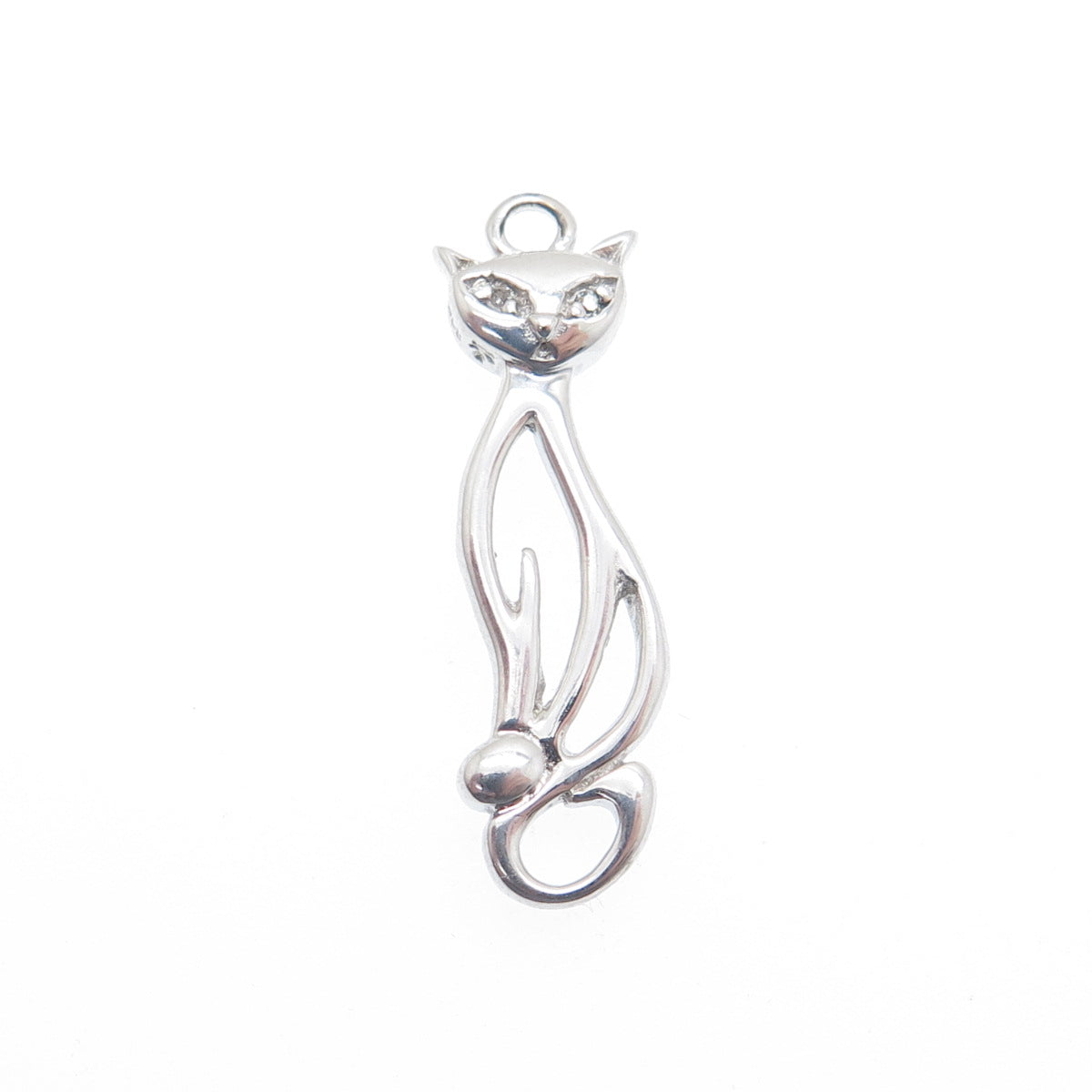925 Sterling Silver Real Round-Cut Diamond Cat Charm Pendant