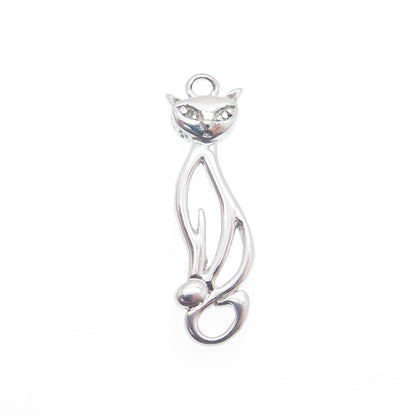 925 Sterling Silver Real Round-Cut Diamond Cat Charm Pendant