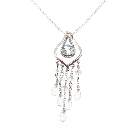 925 Sterling Silver Real Blue Topaz Tassel Cable Chain Necklace 18"