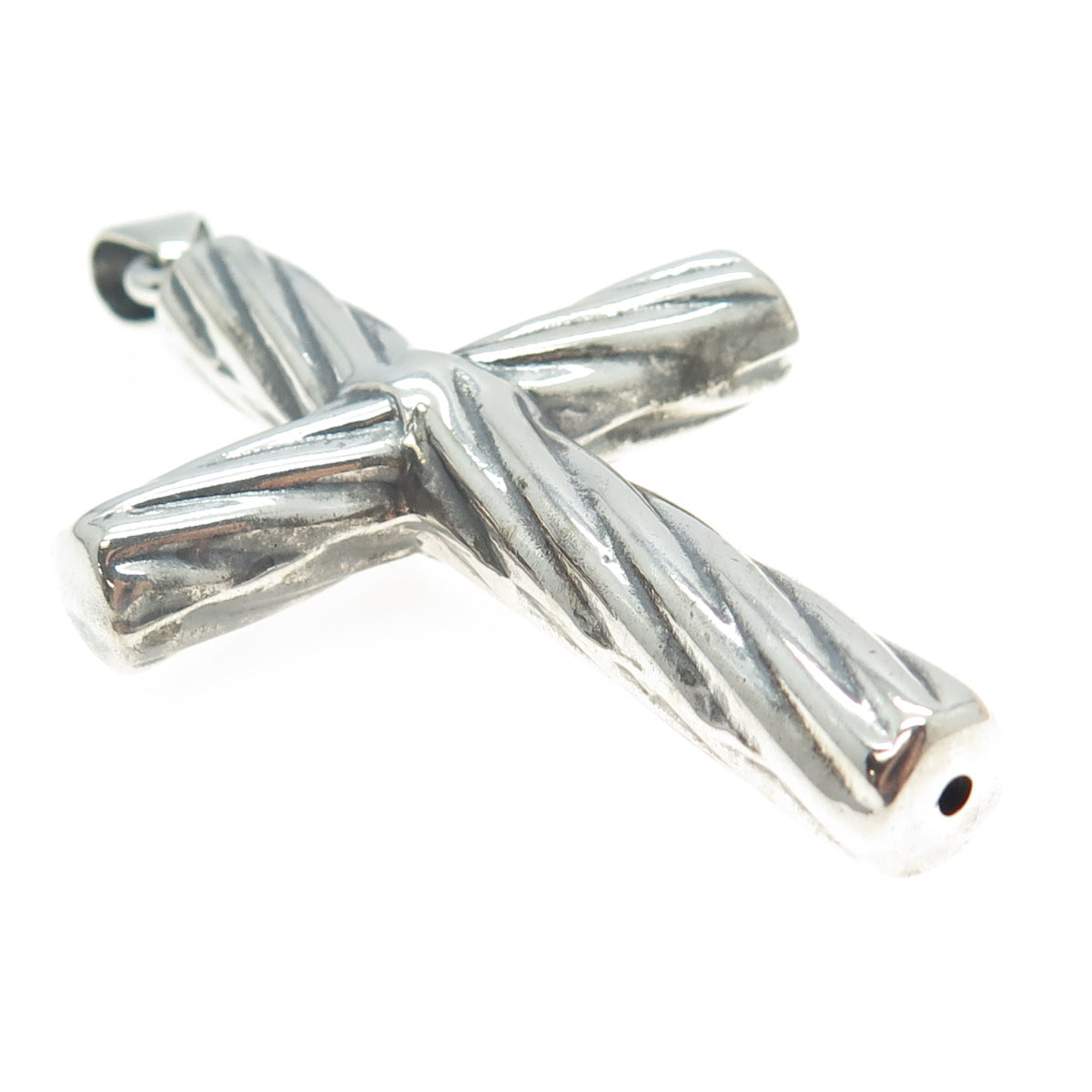 925 Sterling Silver Vintage Italy Ribbed Cross 3D Pendant