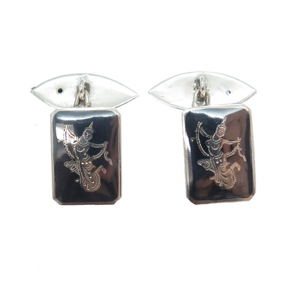 925 Sterling Silver Antique Siam Niello Hindu Goddess Cufflinks