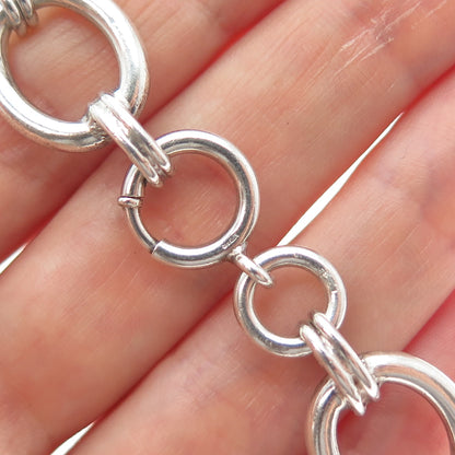 925 Sterling Silver Vintage Modernist Oval Link Bracelet 7.25"