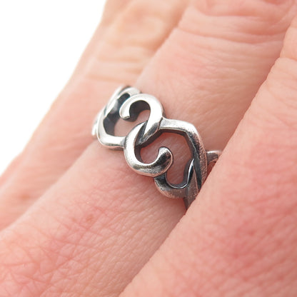 925 Sterling Silver Vintage Heart Link Oxidized All Around Band Ring Size 6.25