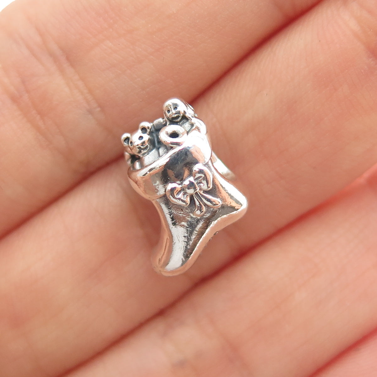 PANDORA 925 Sterling Silver Christmas Stocking Slide Bead Charm
