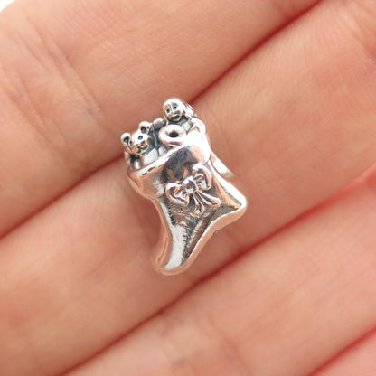 PANDORA 925 Sterling Silver Christmas Stocking Slide Bead Charm