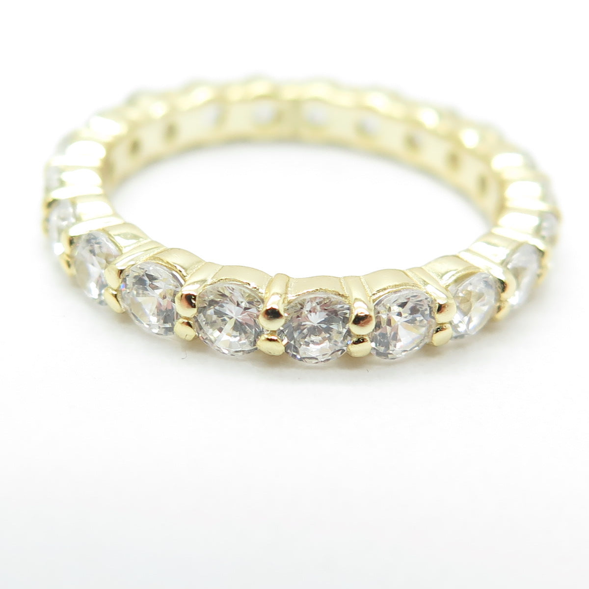 925 Sterling Silver Gold Plated Round-Cut C Z All Around Eternity Ring Size 7