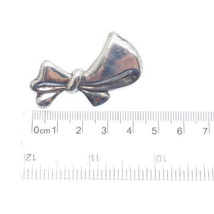 925 Sterling Silver Vintage Puffy Ribbon Bow Pin Brooch
