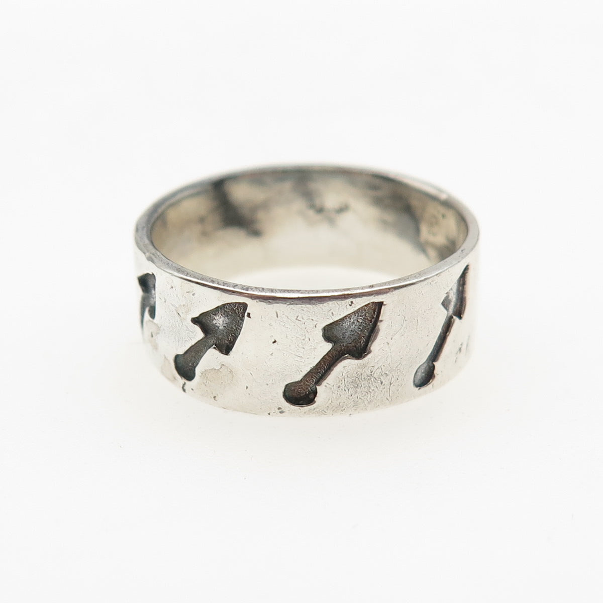 925 Sterling Silver Vintage Arrow All Around Oxidized Band Ring Size 8