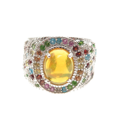 Chuck Clemency Sterling Real Opal & Multi-Gem Ring Size 6.25 (missing 1 stone)