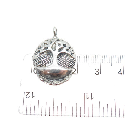 925 Sterling Silver Vintage Protect Our Trees Oxidized Charm Pendant