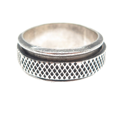 925 Sterling Silver Vintage Mexico Oxidized Rotating Band Ring Size 12