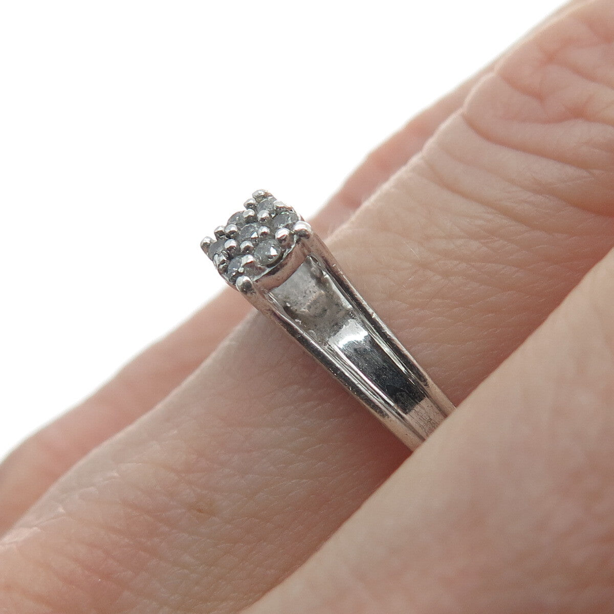 JANE SAYMOUR 925 Sterling Silver Real Round-Cut Diamond Ring Size 7.25