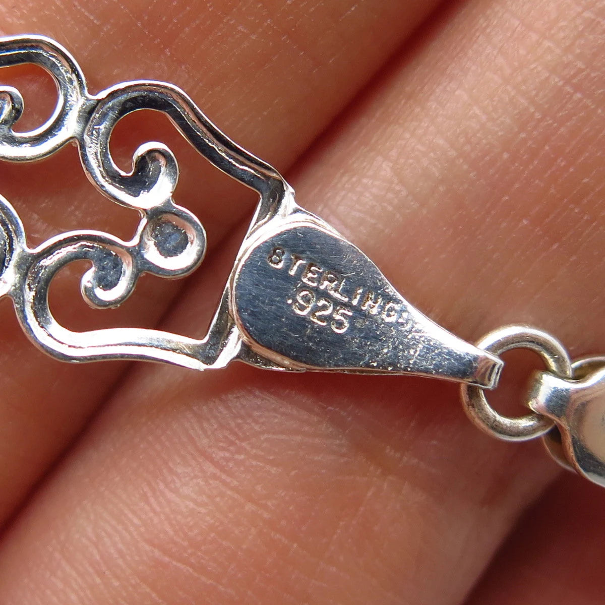 925 Sterling Silver Vintage Ornate Fancy Bar Link Chain Necklace 14"