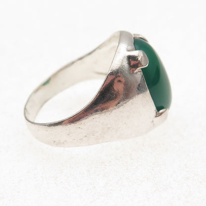 925 Sterling Silver Vintage Real Green Onyx Oxidized Ring Size 11.5