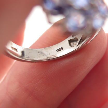 Chuck Clemency 925 Sterling Silver 2-Tone Real Tanzanite Cluster Ring Size 8.25