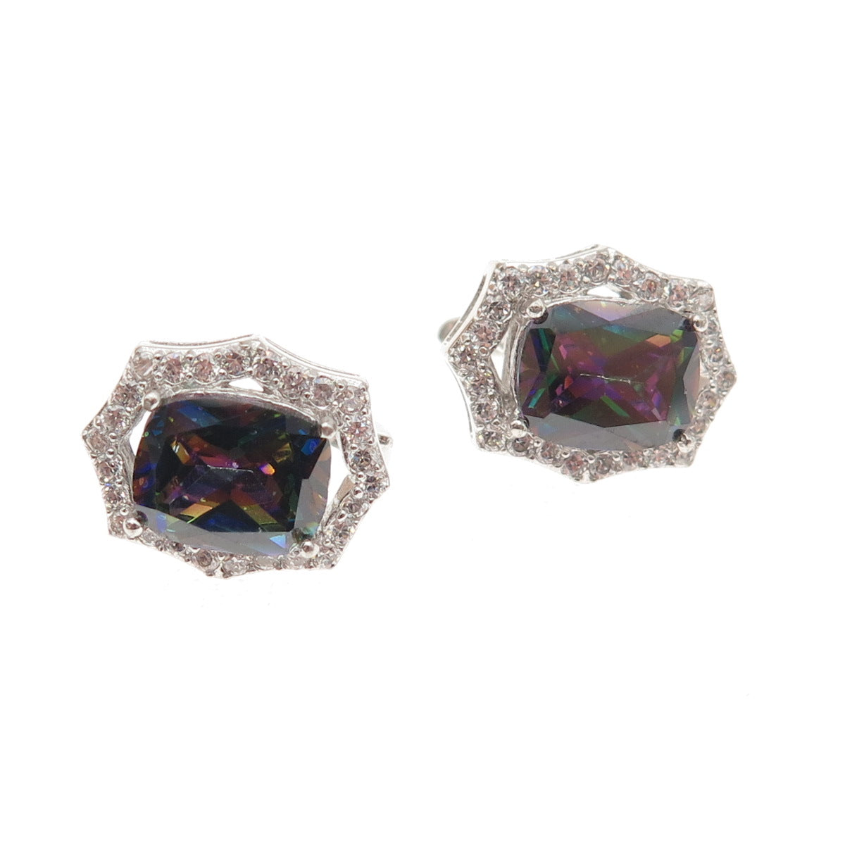 925 Sterling Silver Real Mystic Quartz & C Z Earrings