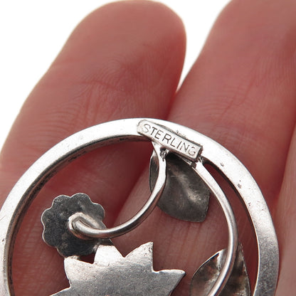 925 Sterling Silver Antique Art Deco Real Marcasite Floral Charm Pendant