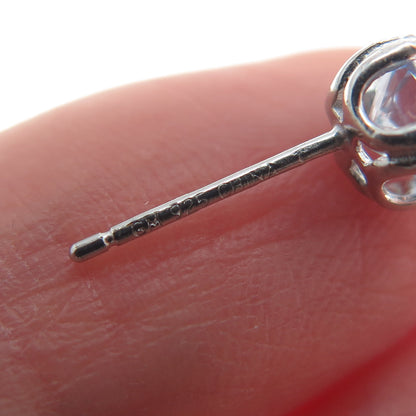 925 Sterling Silver Round-Cut Blue C Z Stud Earrings