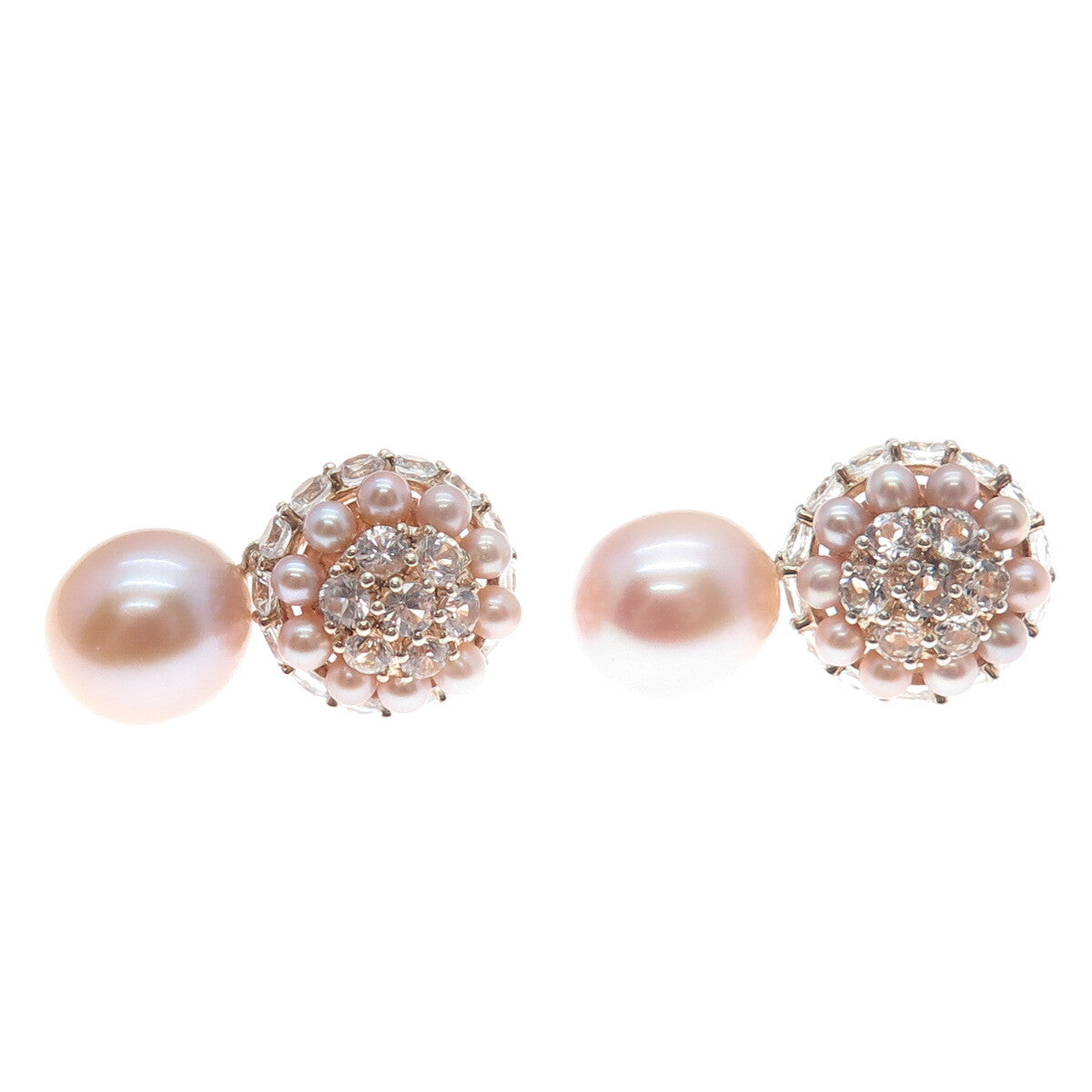 MIMI 925 Sterling Silver & 18K Gold Push Backs Italy Real Pearl & Topaz Earrings