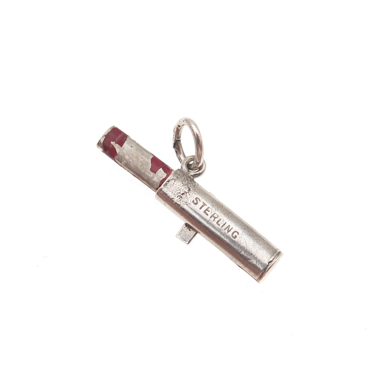 925 Sterling Silver Antique Art Deco Enamel Lipstick Movable Mini Charm Pendant