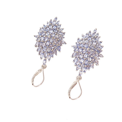 Chuck Clemency 925 Sterling Silver Real Marquise-Cut Tanzanite Dangle Earrings