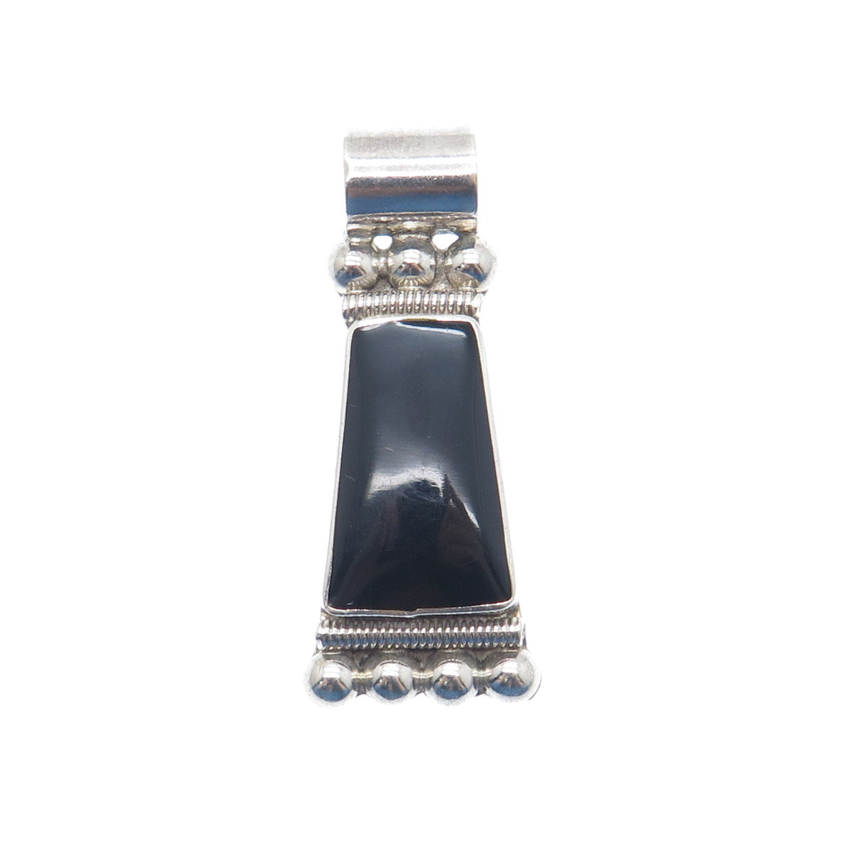 925 Sterling Silver Vintage Mexico Real Black Onyx Beaded Slide Pendant