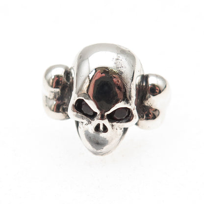 Versani 925 Sterling Silver Vintage Real Red Garnet Skull Oxidized Ring Size 5