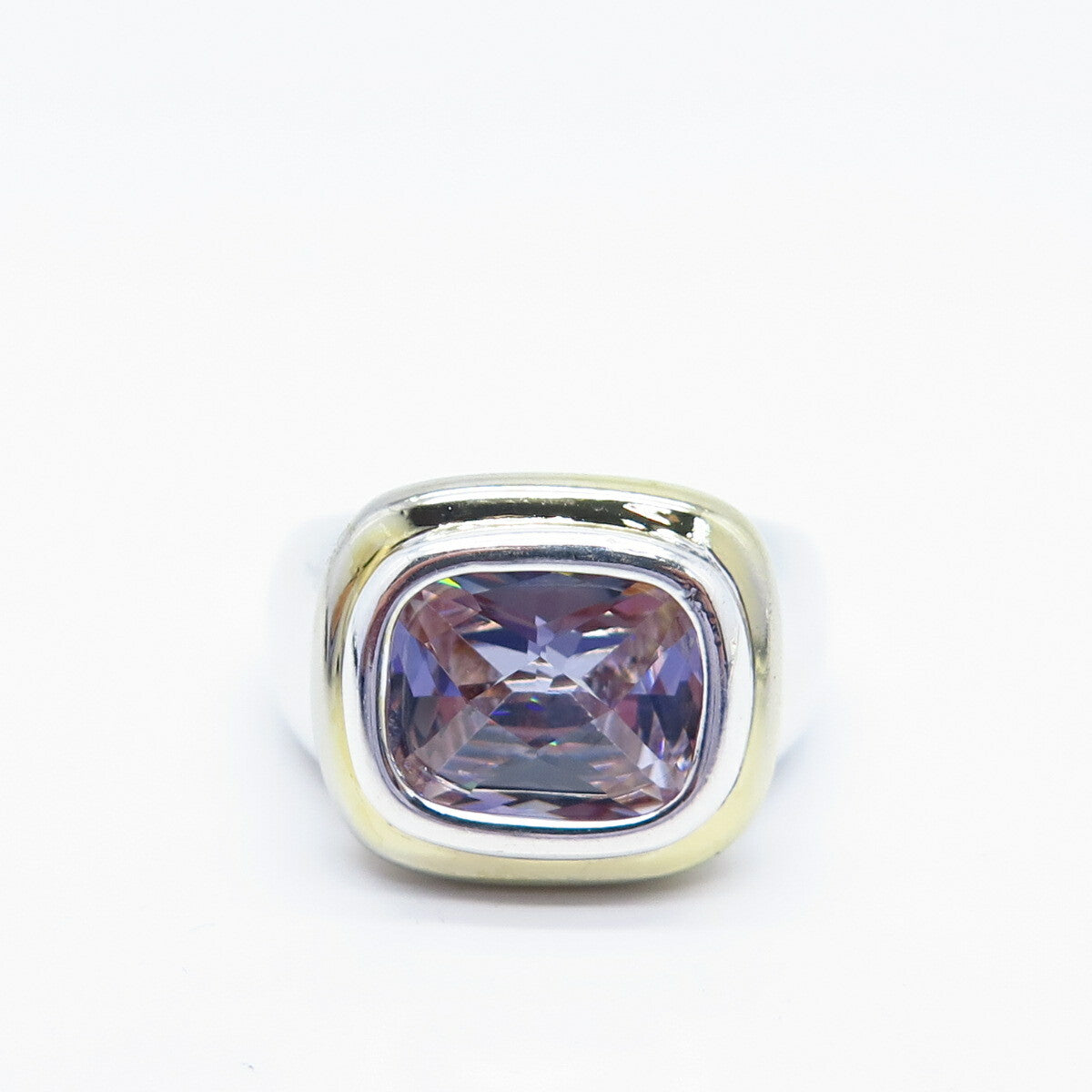 925 Sterling Silver 2-Tone Amethyst-Tone C Z Ring Size 5.25