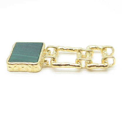 925 Sterling Silver Gold Plated Real Malachite Modernist Slide Pendant