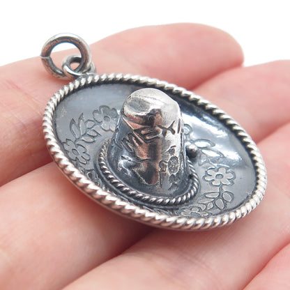 CARTELAN 925 Sterling Silver Vintage Mexico Sombrero Oxidized 3D Charm Pendant