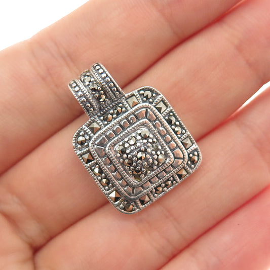 925 Sterling Silver Vintage Real Marcasite Charm Pendant (missing 2 stones)