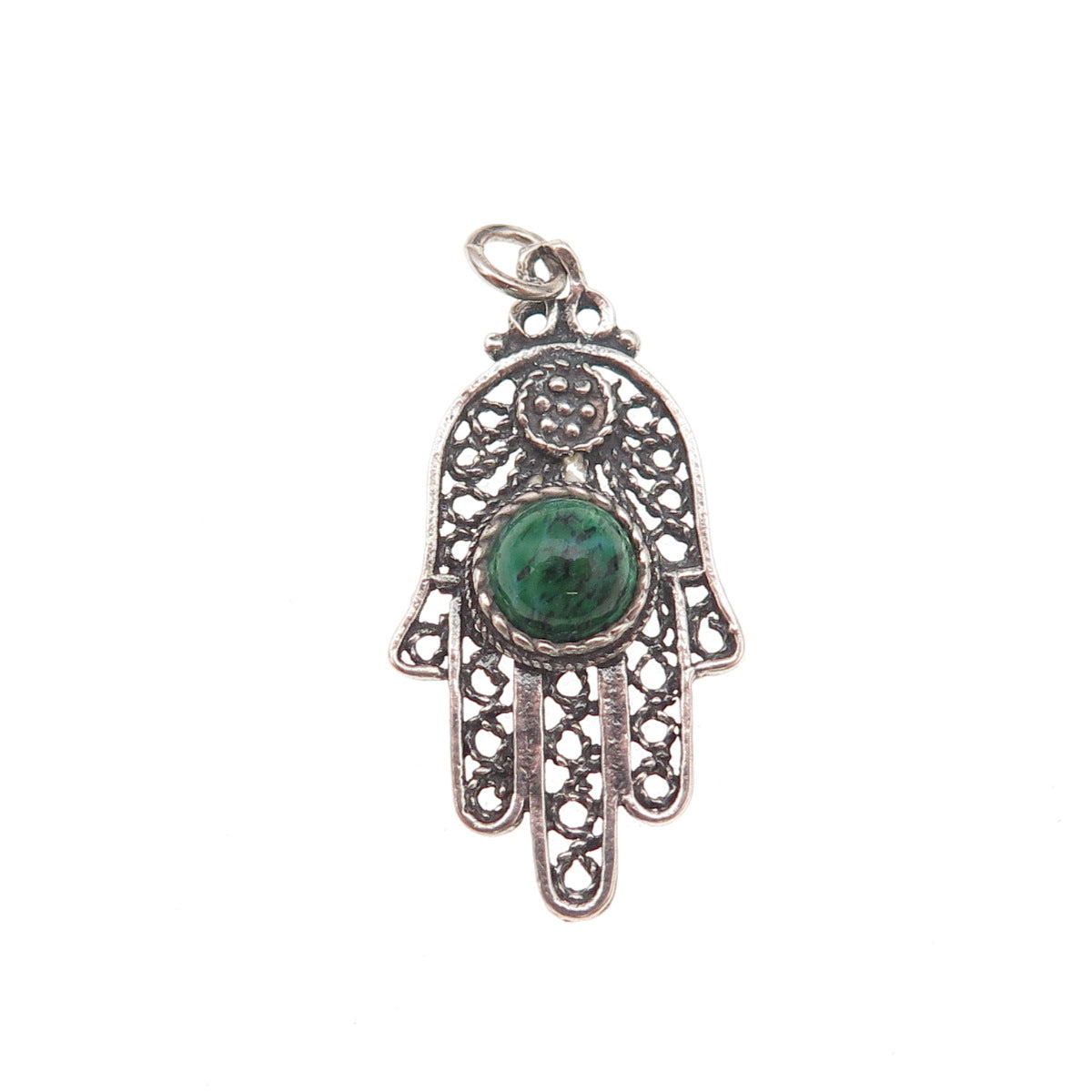925 Sterling Silver Vintage Real Eilat Hamsa Amulet Oxidized Charm Pendant