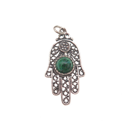 925 Sterling Silver Vintage Real Eilat Hamsa Amulet Oxidized Charm Pendant