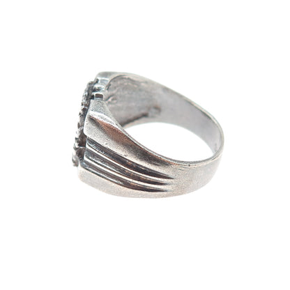 925 Sterling Silver Vintage Mayan Tribal Oxidized Ring Size 8.25