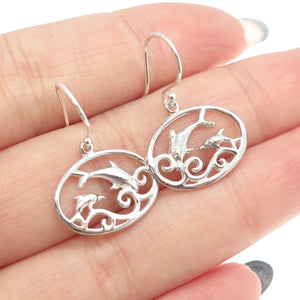 925 Sterling Silver Friendly Dolphin Dangling Earrings