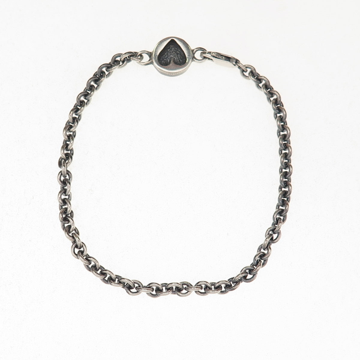 925 Sterling Silver Vintage Heart Cable Link Oxidized Bracelet 7.25"
