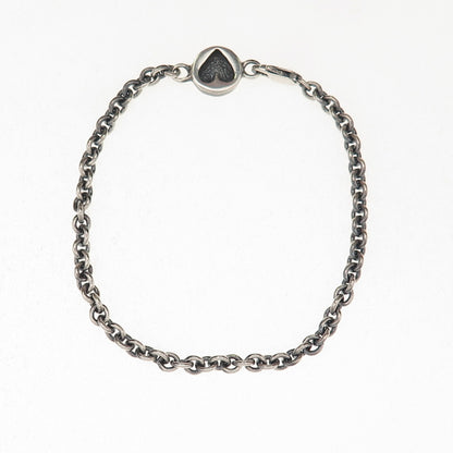 925 Sterling Silver Vintage Heart Cable Link Oxidized Bracelet 7.25"