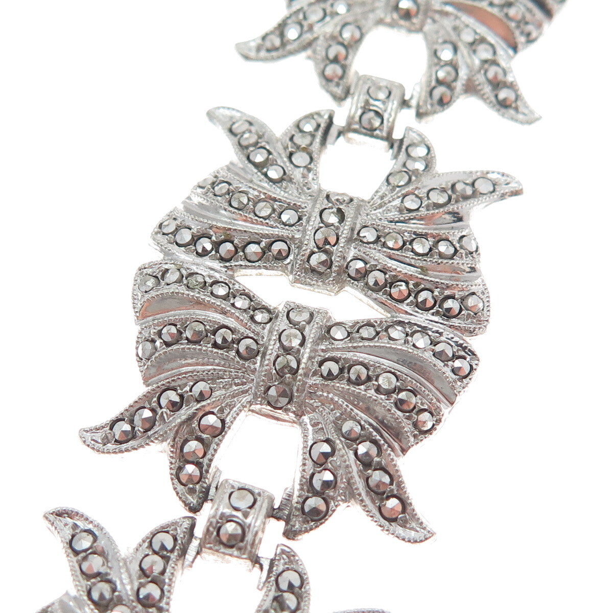 KD Kimler Daniel 925 Sterling Silver Antique Real Marcasite Bow Link Bracelet 7"
