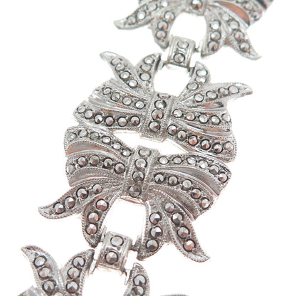 KD Kimler Daniel 925 Sterling Silver Antique Real Marcasite Bow Link Bracelet 7"