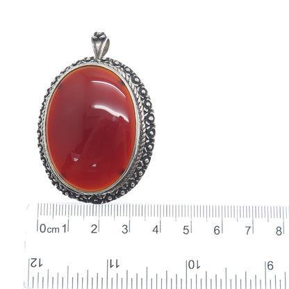 H&T SOLOW 925 Sterling Silver Vintage Real Carnelian Flower Pin Brooch / Pendant